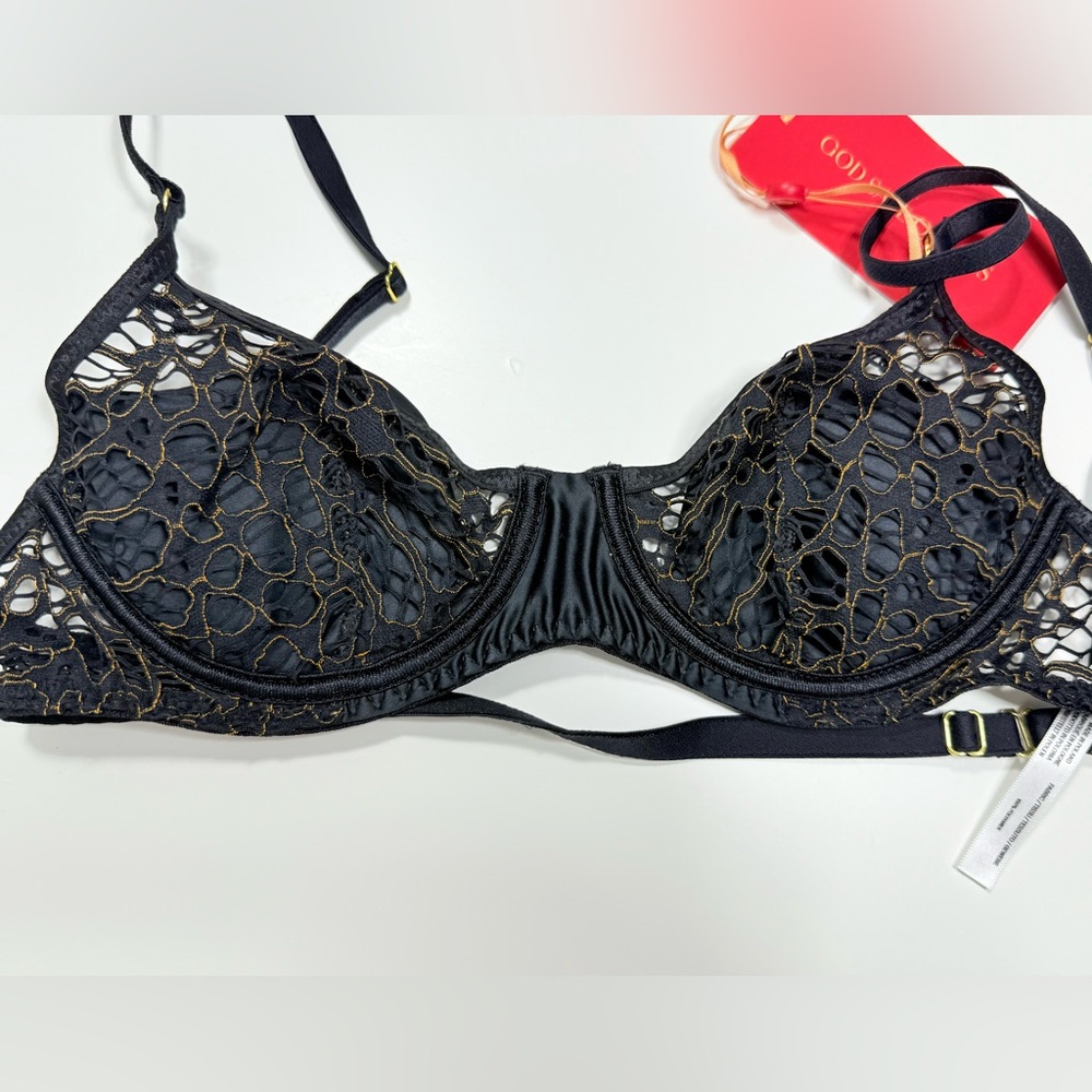 God Save Queens Black Lace Bra XS